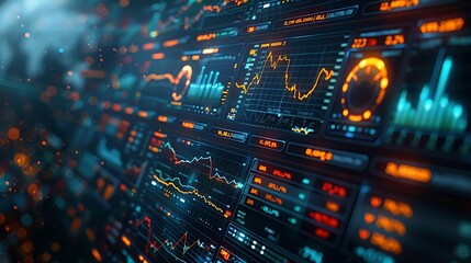 Detailed economic forecasting monitor showing real-time data on economic indicators and market trends, rendered hyperrealistically with a focus on digital accuracy.