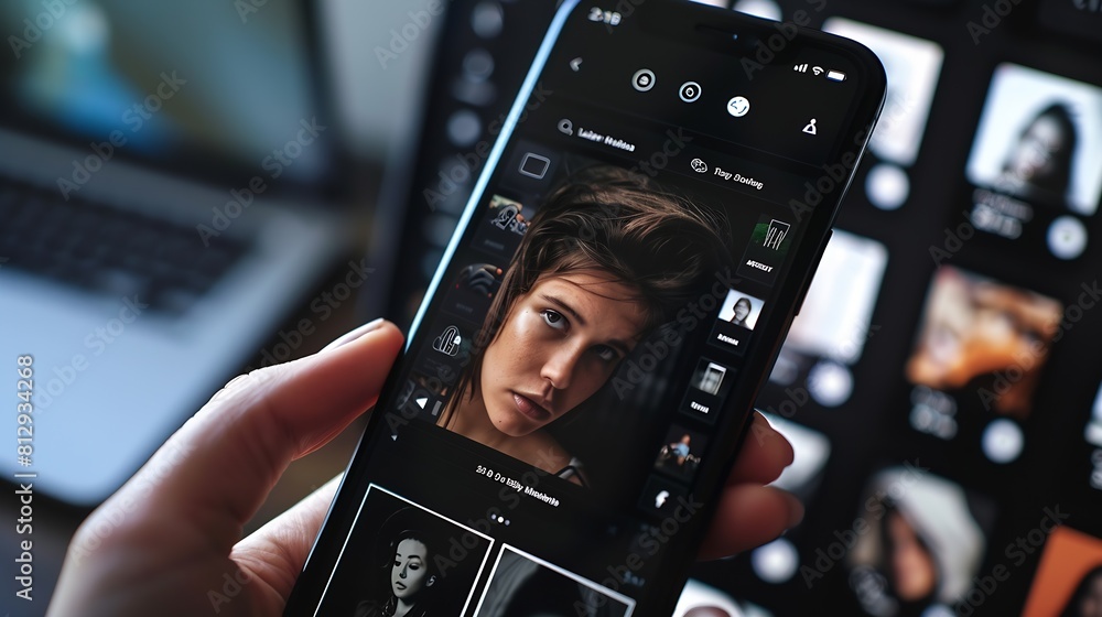 Poster mockup for multiple photos post on sample social media app : generative ai