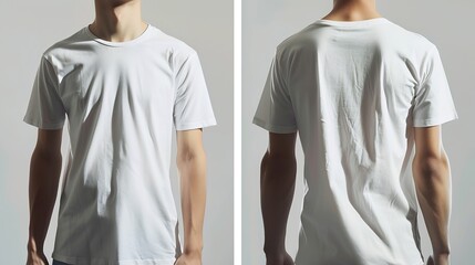 White Tshirt on two sides on a man layout isolated on a white background copy the space : Generative AI - Powered by Adobe