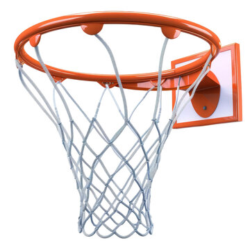 Basketball hoop, net attached, side view, isolated on a white or transparent background