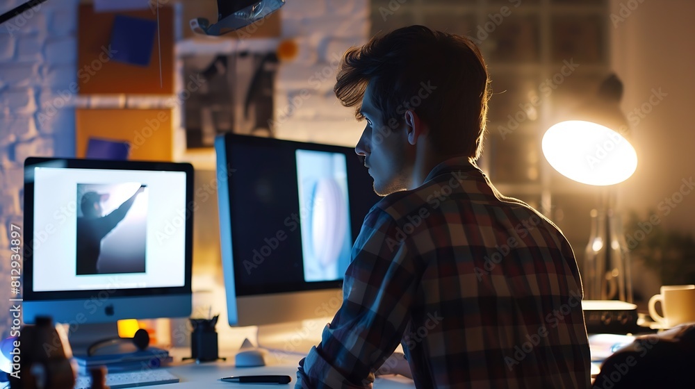 Poster Young designer developing website responsive layout : Generative AI