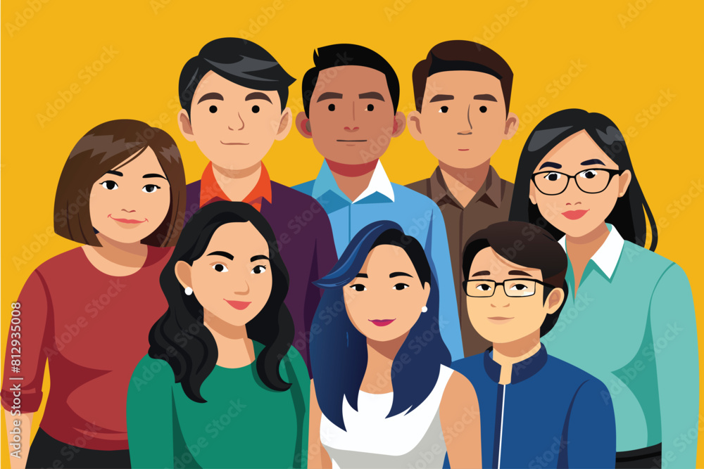 Poster A group of diverse individuals standing next to each other in a semi flat customizable illustration, Group photo Customizable Semi Flat Illustration