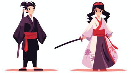 Japanese people - geisha and samurai in historical