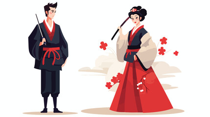 Japanese people - geisha and samurai in historical