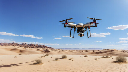Drone flying over desert 