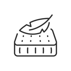 The lightness and comfort of the mattress material, linear icon. Feather and mattress. Lightweight mattress material. Line with editable stroke