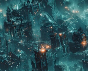 Imagine a futuristic metropolis in ruins