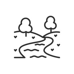 Natural Environment, linear icon. River and trees. Line with editable stroke
