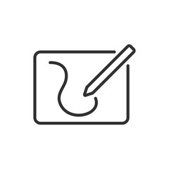 Drawing on a tablet, linear icon. Line with editable stroke