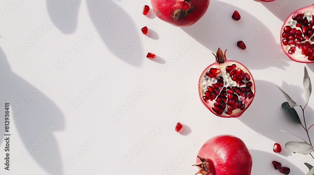 Poster fresh pomegranate creative layout isolated on white background healthy eating and dieting food conce