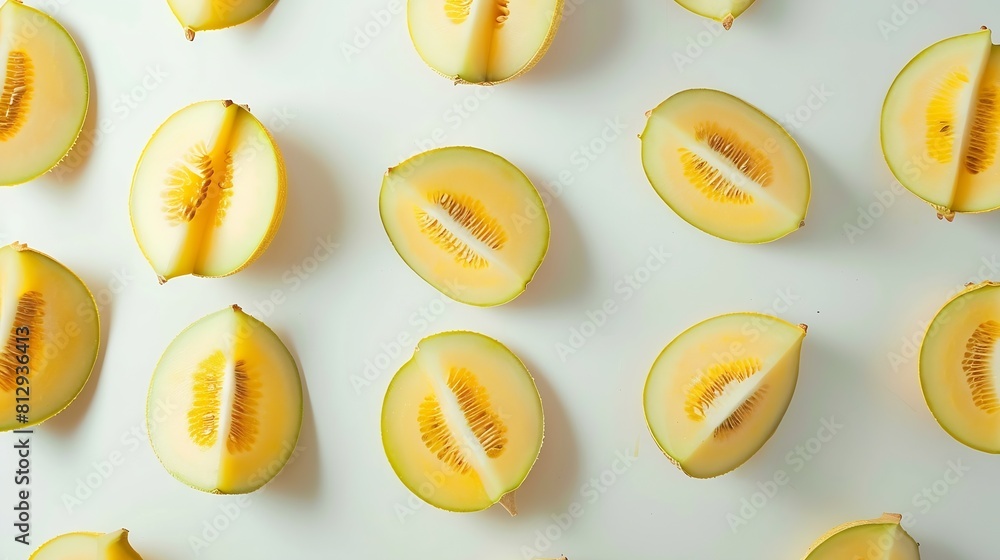 Poster creative layout made of melon flat lay food concept melon on white background : generative ai