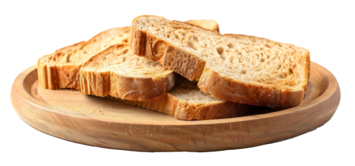 rusk dry bread slices on wooden board isolated png transparent background
