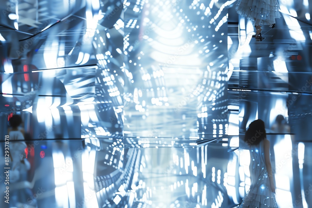 Poster capture the essence of artificial intelligence in fashion with a panoramic view of a runway show fea