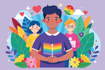 A man stands in front of a diverse group of individuals, addressing them with determination, Homophobic bullying Customizable Semi Flat Illustration
