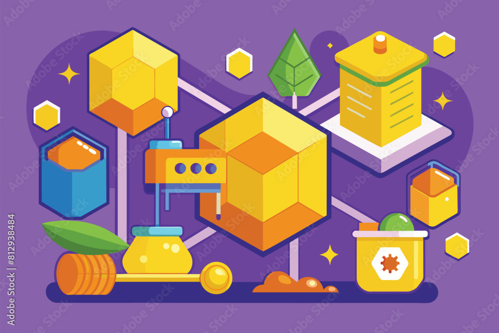 Poster collection of various objects of different sizes and shapes displayed on a vibrant purple background