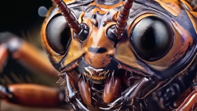 A ant face, extreme high detail close-up macro photo, insect