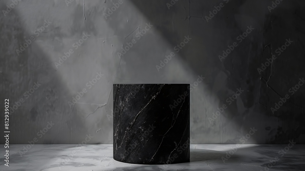 Wall mural natural black stone pedestal podium for skin care cosmetic products display with minimal style luxur