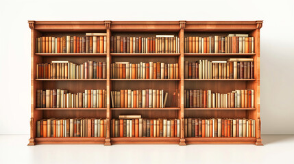 3D bookshelf, isolated, shining