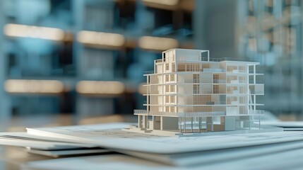 Construction housing project real estate concept Residential building blueprint plans Architect engineer office desk copy space template : Generative AI