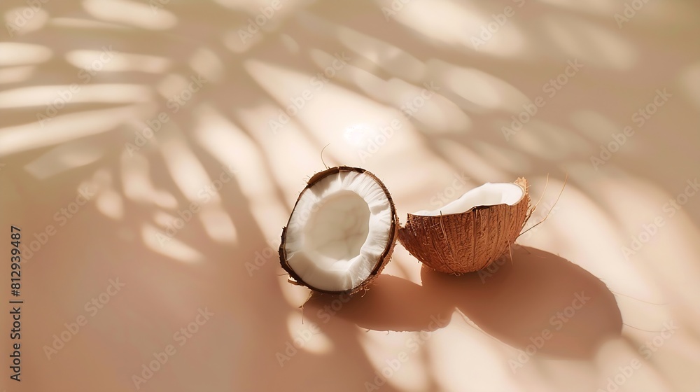 Poster creative layout made of coconut flat lay food concept macro concept : generative ai