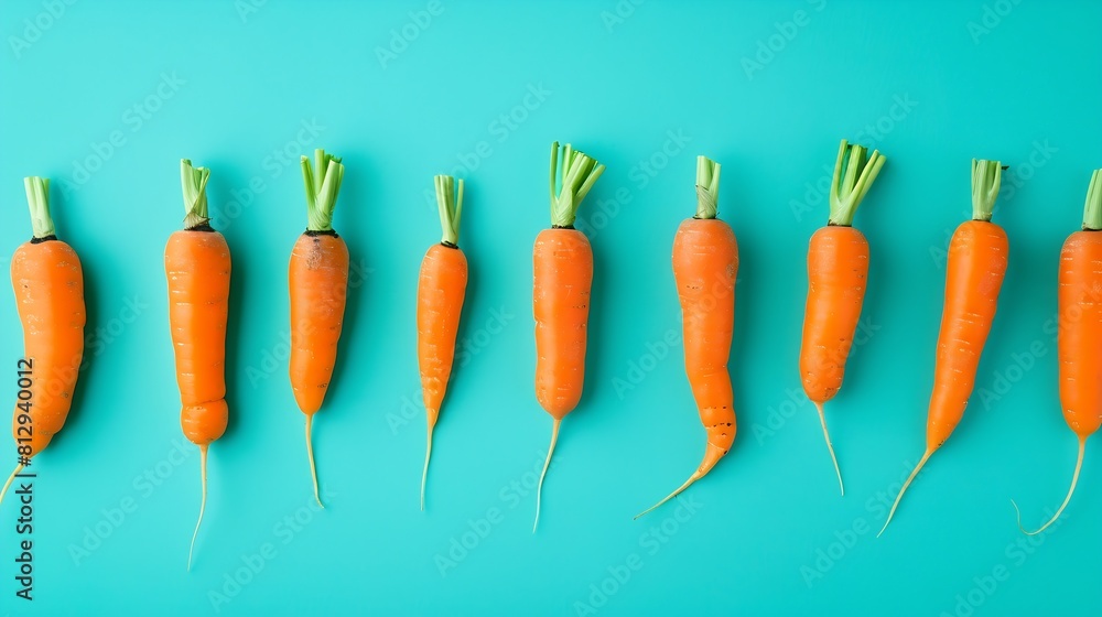 Poster Creative layout made of carrot on the turquoise background Flat lay Food concept Macro  concept : Generative AI