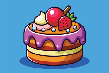 Ice Cream Cake With Strawberries, Ice cream cake Customizable Cartoon Illustration