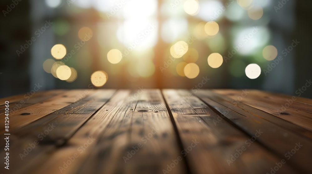 Poster perspective light empty wooden table from above on blurred background can be used mockup to display 