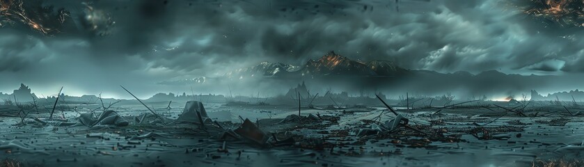 Transform a bleak post-apocalyptic wasteland into a poignant masterpiece with dreamlike brushwork reminiscent of Impressionist techniques Experiment with a low-angle shot to convey