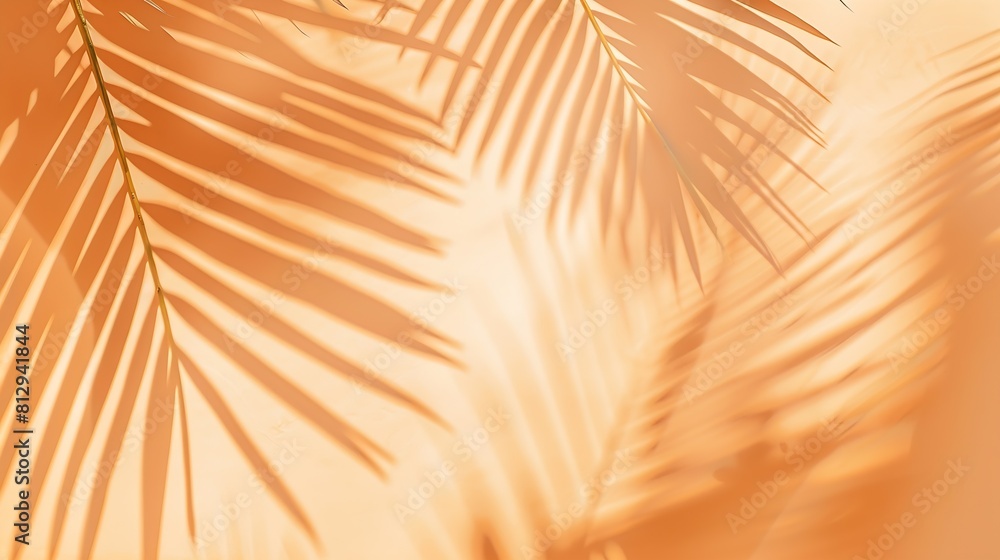 Aufkleber warm orange and beige summer color background with tropical palm shadow two trend pastel paper and e