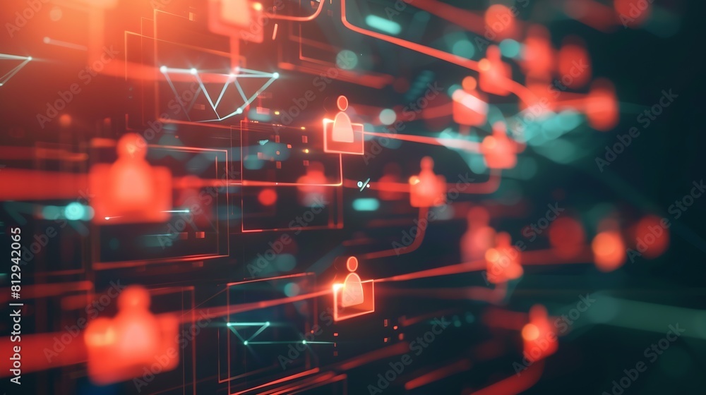 Aufkleber Organization chart with hierarchy structure of teams and employees in company Business process and workflow automation with flowchart Business and technology concept : Generative AI
