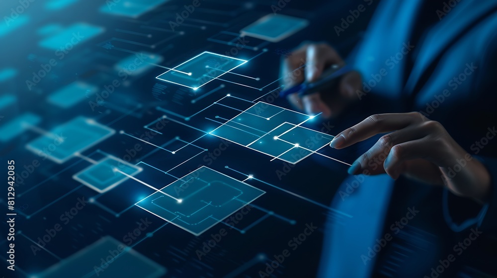 Aufkleber Business hierarchy  company structure concept Business process plan and workflow automation flowchart Virtual screen Mindmap or Organigram Relations of order or subordination between m : Generative AI
