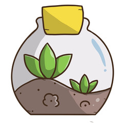 Plant in pot or jar with dirt or soil and light growth illustration