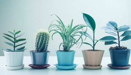 Obraz premium collection of ornamental plants in pots on white background