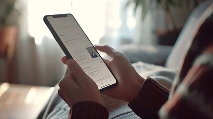 Person scrolling and reading posts on sample social media app : Generative AI