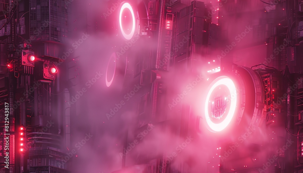 Poster craft a striking image showcasing the fusion of cyberpunk design elements and ai innovation implemen