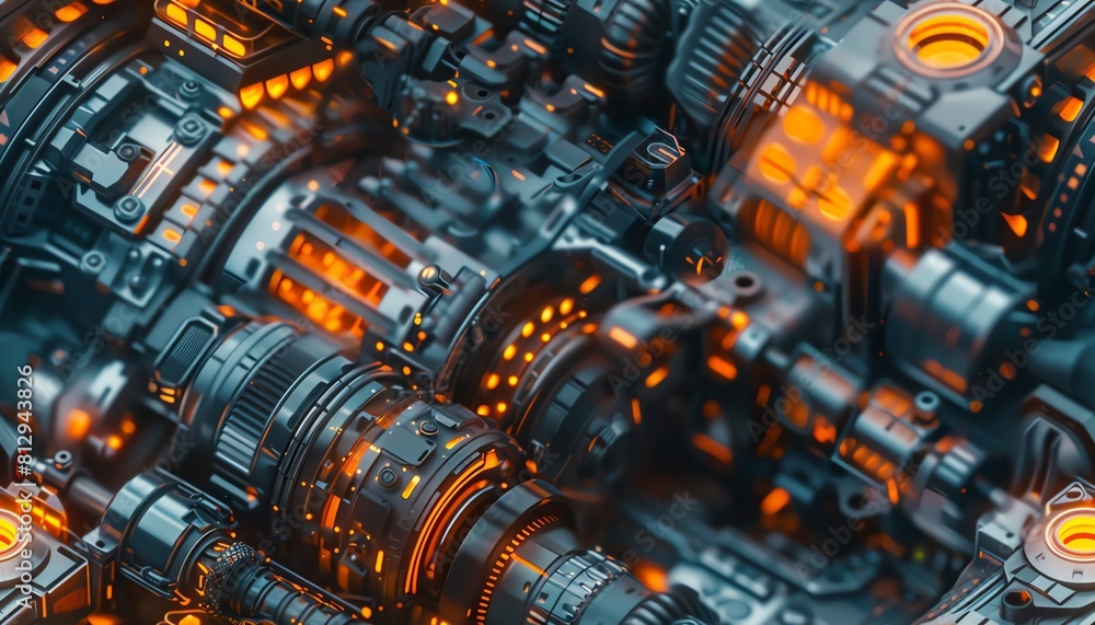Poster craft a striking image showcasing the fusion of cyberpunk design elements and ai innovation implemen