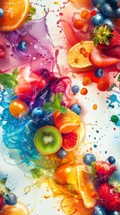 Craft a surreal long shot blending vivid watercolor techniques with elements of culinary delights, creating a dreamlike painting where ingredients dance on the canvas