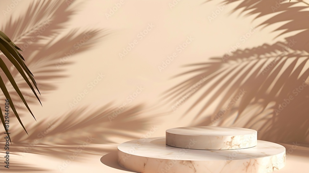 Aufkleber luxury marble and brown paper color background with tropical palm shadow natural material with exoti