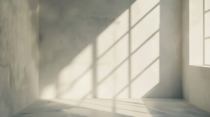 Fototapeta premium Minimal window shadow overlay background Product placement Minimal product placement background with shadow on plaster wall Creative product platform stage mockup : Generative AI
