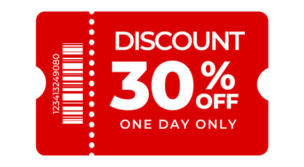 Red ticket 30%, Red discount label, discount price tag, Gift voucher 30% off, Ticket sale