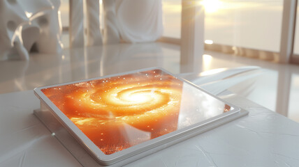 Holographic 3D black hole galaxy on the tablet screen