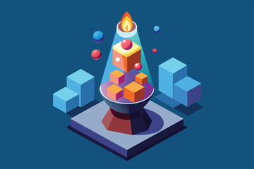 A tower made of cubes with a candle on top in a customizable isometric illustration, Lava lamp Customizable Isometric Illustration