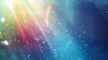 Dust scratches overlay Old film effect Blue distressed faded glass with smeared dirt stains colorful rainbow lens flare design : Generative AI