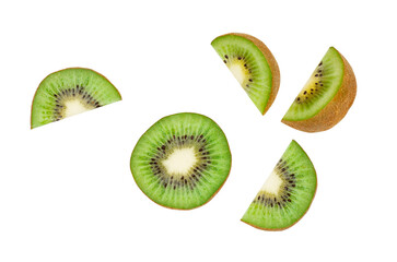 Kiwi fruit slices isolated on a white background, top view