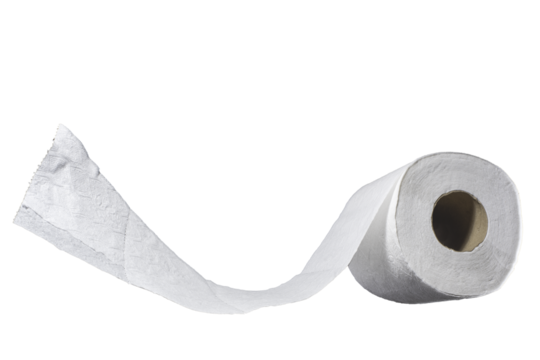 Roll of toilet paper with sheets in the air. Not background