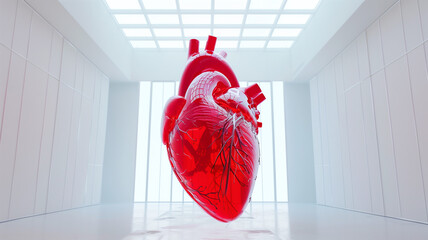 3D red heart in the white room