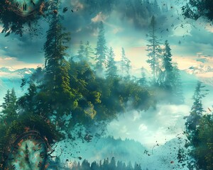 Obraz premium Capture Surrealism in a rear view angle, showcasing a clock melting over a serene forest scene Emphasize dreamlike textures and vibrant colors to mesmerize viewers