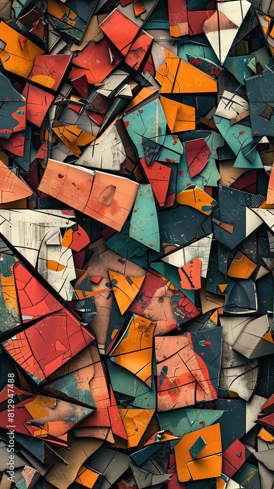 Aufkleber capture the essence of the cubist movement through a worms-eye view in a virtual reality setting pla