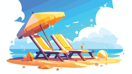 Logo template with beach umbrella and sun bathing l
