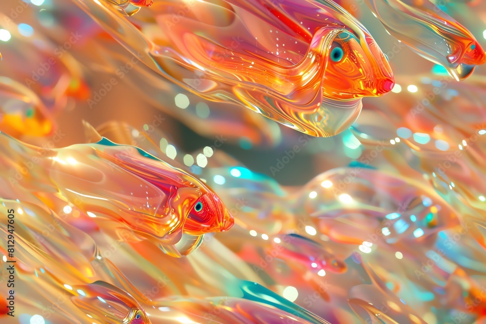 Poster capture the intricate details of a futuristic nano-bot swarm using vibrant